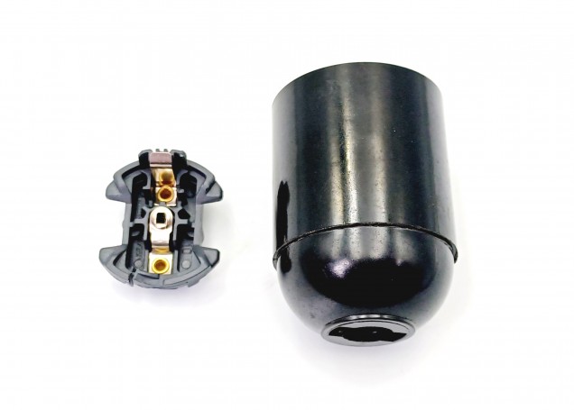 E27 - ES bulb-lamp holder 3 part black plain skirt