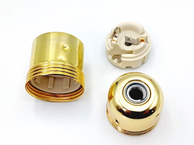 ES E27 lamp holder 3 part plain skirt brass