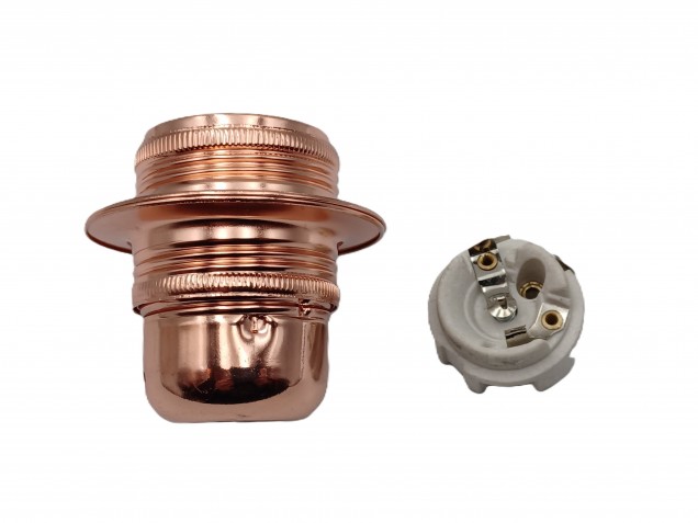 E27 Copper Lamp Holder 3 Part Plus Shade Rings 