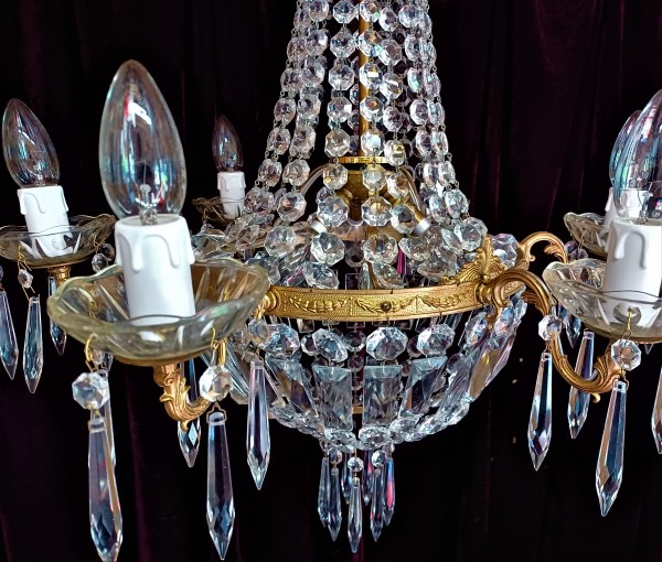 Crystal And Glass Chandelier 6 Arms 9 Lights Tent And Bag Type