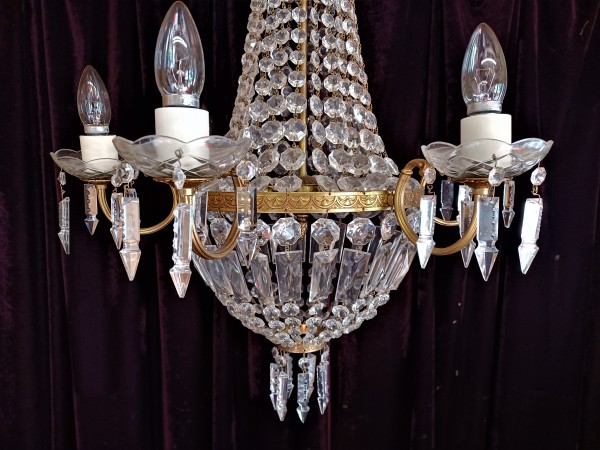 Crystal And Glass Chandelier 6 Arms 9 Lights Tent And Bag Style
