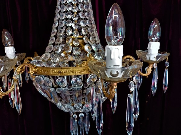 Crystal And Glass Chandelier 6 Arms 9 Lights Tent And Bag Type