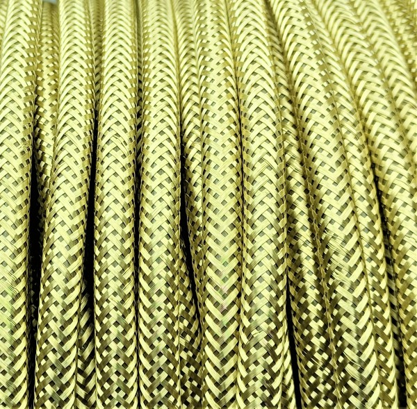 100 METRES of 3 CORE ROUND OVERBRAID BRIGHT BRASS ELECTRIC FLEX 0.50MM 