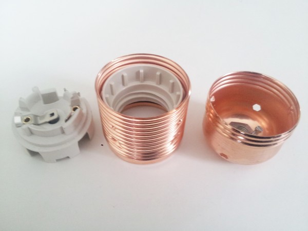 E27 Copper Lamp Holder 3 Part Plus Shade Rings 