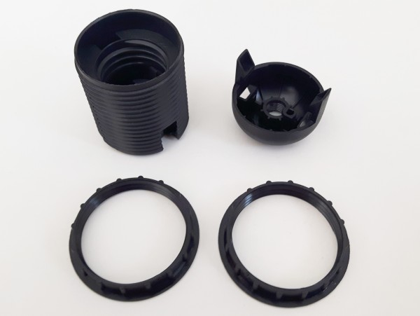 E27 Black Plastic Lamp Holder With Shade Rings