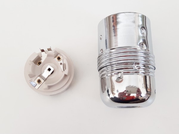 ES E27 lamp holder 3 part plain skirt silver