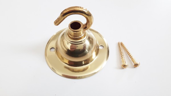 Chandelier hook ceiling plate in brass finish with matching screws