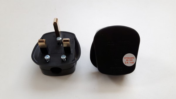 3A FUSE FITTED BLACK UK MAINS PLUG Pack of 3 