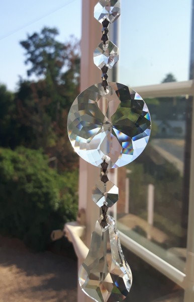 Crystal Suncatcher Hanging Crystal roundal, pear drop and 4 Swarovski Octagons