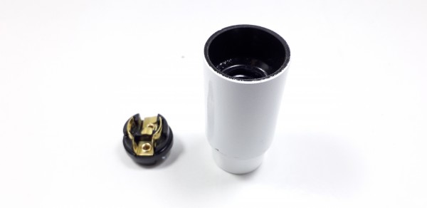 E14 bulb-lamp holder 3 part plain skirt white plastic 10mm entry