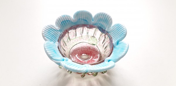 Vintage Murano Chandelier glass bobeche in pink and blue