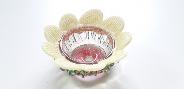 Vintage Murano Chandelier glass bobeche in pink and yellow