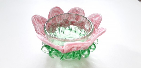 Vintage Murano Chandelier glass bobeche in green and pink