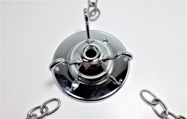 3 hook ceiling plate in chrome with 3 x 12 inch lengths of chrome chain