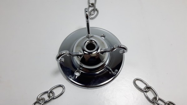 3 hook ceiling plate in chrome with 3 x 12 inch lengths of chrome chain