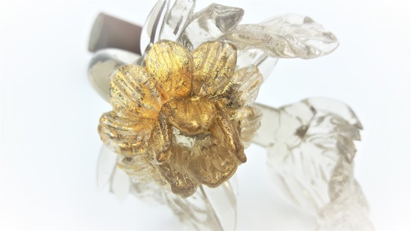 Clear glass Murano Chandelier Leaf with gold flower