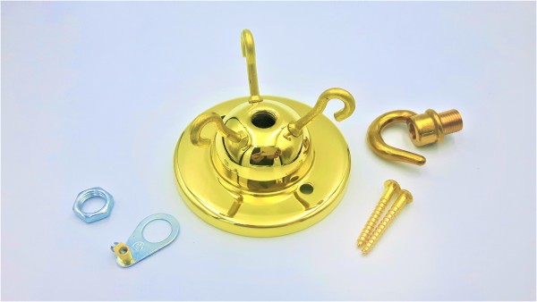 Triple 3 hook ceiling plate with centre hook and earth tag and screws