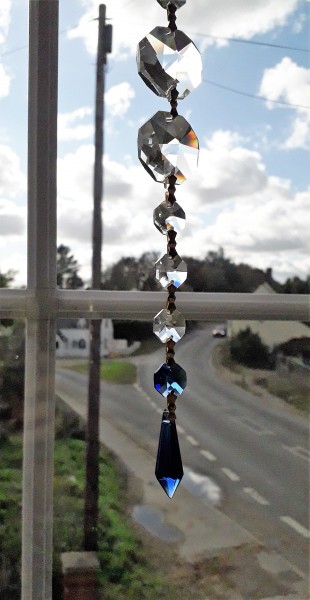 Crystal Suncatcher Hanging Blue Glass Pendant With 10 Crystal Octagons