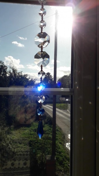 Crystal Suncatcher Hanging Blue Glass Pendant With 10 Crystal Octagons