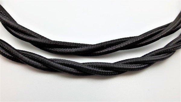 Black 3 Core Braided Silk Flex Electrical Cable 0.75mm