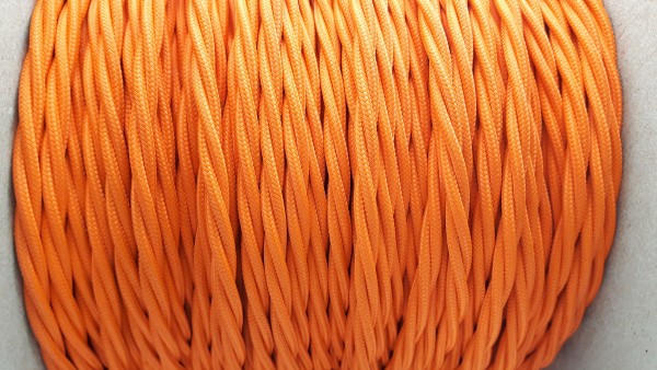 Braided 3 core silk flex lighting cable orange 0.75mm