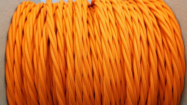 Braided 3 core silk flex lighting cable orange 0.75mm