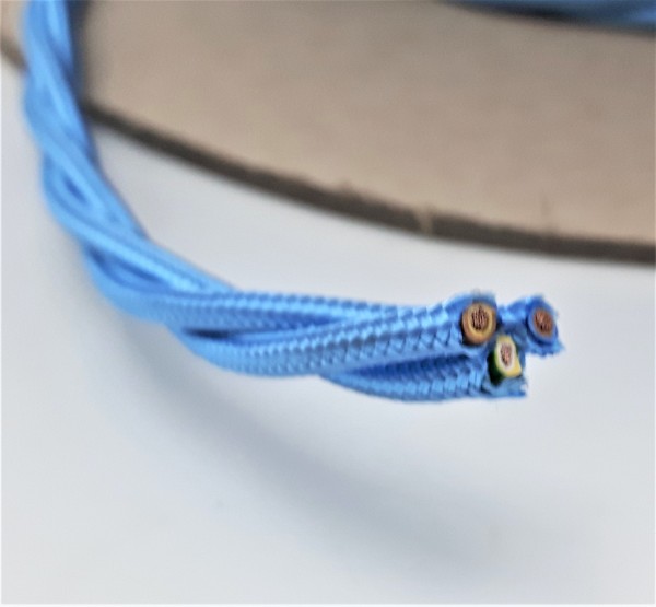 Braided 3 core silk flex lighting cable blue 0.75mm