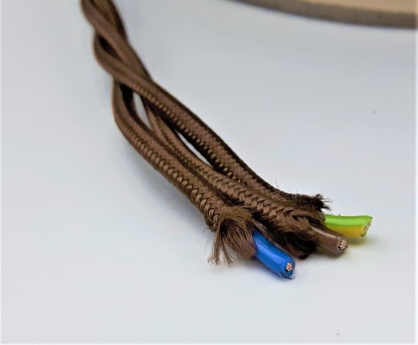 3 Core Braided Silk Flex Electrical Cable 0.75mm brown