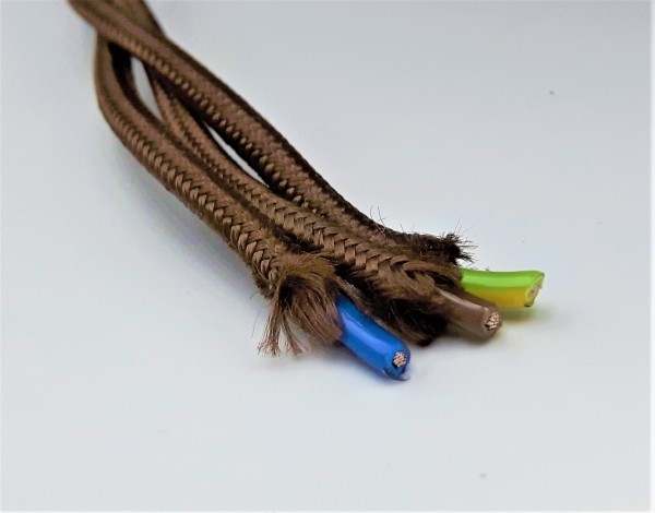 3 Core Braided Silk Flex Electrical Cable 0.75mm brown