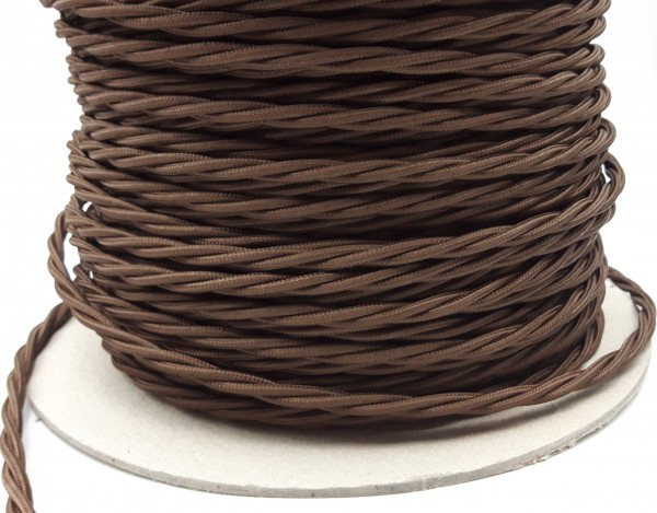 3 Core Braided Silk Flex Electrical Cable 0.75mm brown