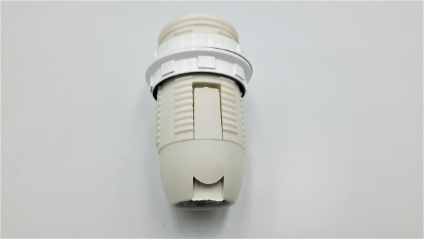 E14 Bulb Holder 2 Part Threaded Skirt and 2 Shade Rings White Plastic 