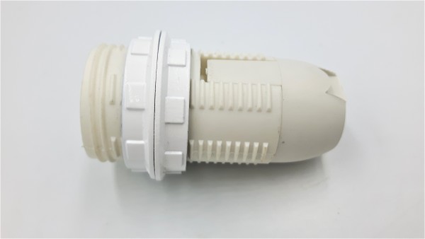 E14 Bulb Holder 2 Part Threaded Skirt and 2 Shade Rings White Plastic 