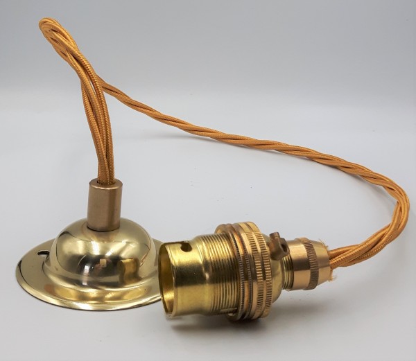 Brass Ceiling Rose With B22 Lamp Holder Set 