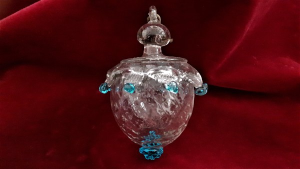 Antique Murano Chandelier bottom ball C1820 Blue and Clear 
