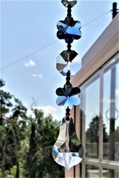 Crystal Suncatcher Blue Crystal Flowers, Pear Drop And Clear Crystal Buttons