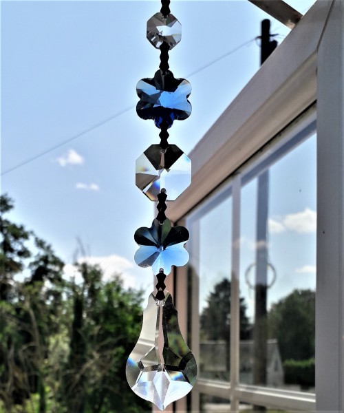 Crystal Suncatcher Blue Crystal Flowers, Pear Drop And Clear Crystal Buttons