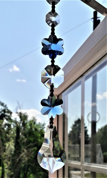 Crystal Suncatcher Blue Crystal Flowers, Pear Drop And Clear Crystal Buttons