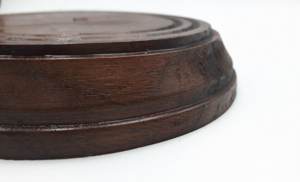 Small round hardwood pattress in Walnut width 125mm