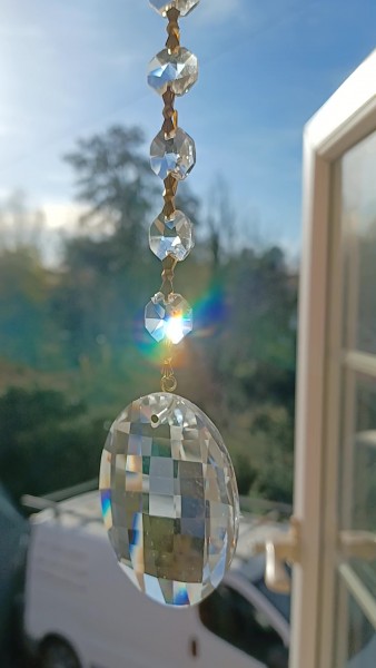 Crystal Suncatcher Hanging Crystal Oval With 4 Swarovski Octagons Feng Shui