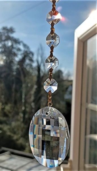Crystal Suncatcher Hanging Crystal Oval With 4 Swarovski Octagons Feng Shui