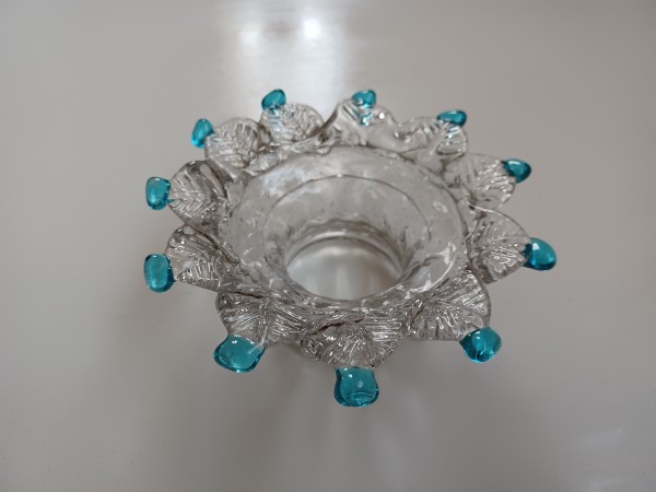Antique Murano canopy clear with blue and clear leaf design to