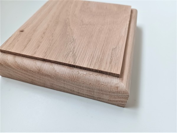 Thick square ceiling pattress manufactured from Oak. Approx. width 125mm