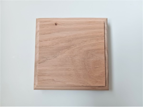 Thick square ceiling pattress manufactured from Oak. Approx. width 125mm