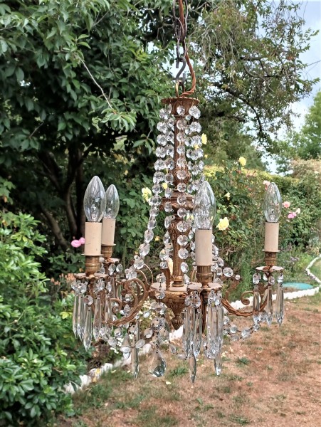 Venetian Style Brass And Crystal Chandelier - 5 Arm - Vintage