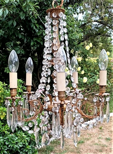 Venetian Style Brass And Crystal Chandelier - 5 Arm - Vintage