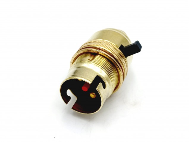 B22 Switched lamp holder Bayonet cap Brass Finish 10mm base thread