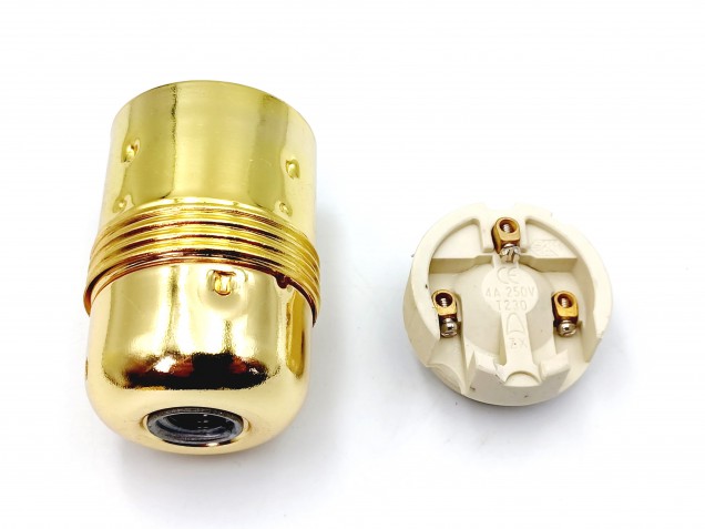 ES E27 lamp holder 3 part plain skirt brass