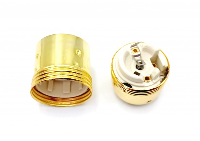 ES E27 lamp holder 3 part plain skirt brass