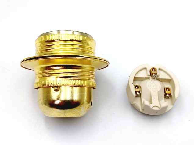 ES E27 lamp holder 3 part plus shade rings in Brass