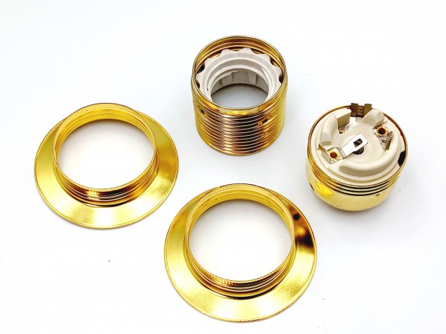 ES E27 lamp holder 3 part plus shade rings in Brass